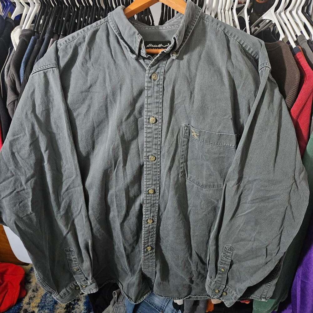 Eddie Bauer Button Up Shirt Size XXL Gray Long Sleeve Cotton